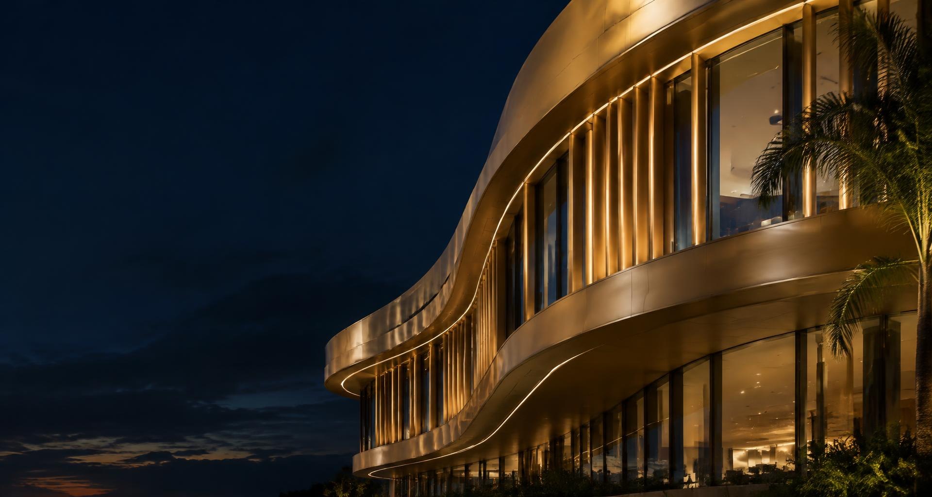 Architecture contemporaine aux lignes dorées, illustration de notre approche numérique
